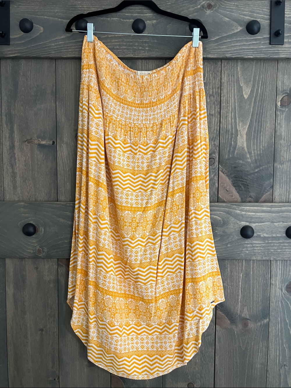Rusty Yellow Patterned High-Low Maxi Skirt